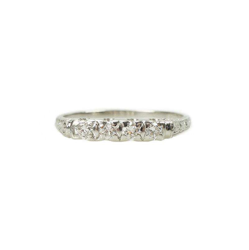 Beautifully Engraved Vintage 1920s Diamond Wedding Band