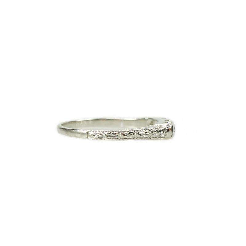 Beautifully Engraved Vintage 1920s Diamond Wedding Band