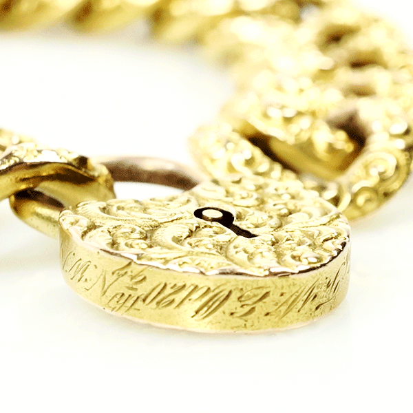 Victorian 15k Yellow gold Repoussé Heart Lock Bracelet