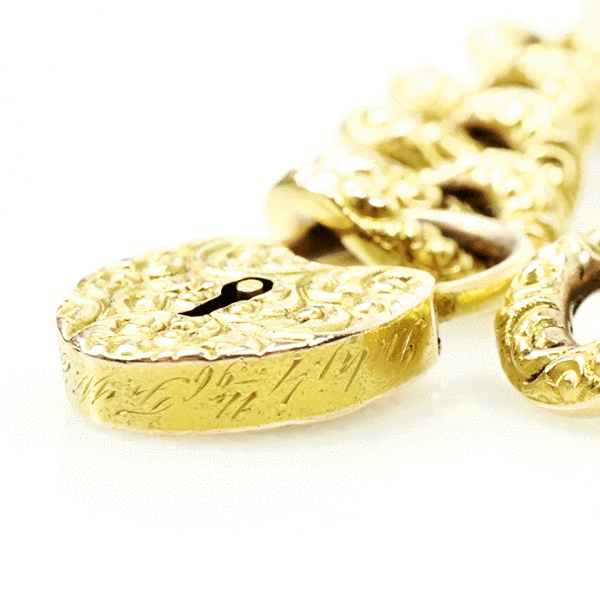 Victorian 15k Yellow gold Repoussé Heart Lock Bracelet