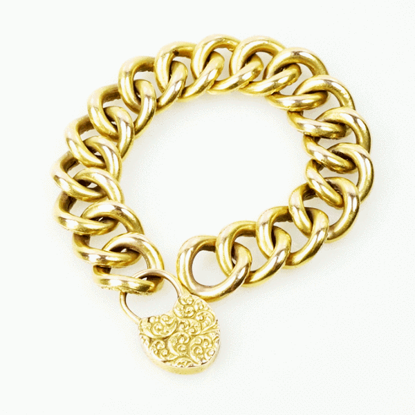 Victorian 15k Yellow gold Repoussé Heart Lock Bracelet