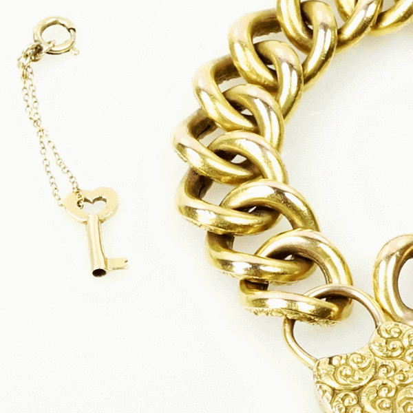Victorian 15k Yellow gold Repoussé Heart Lock Bracelet