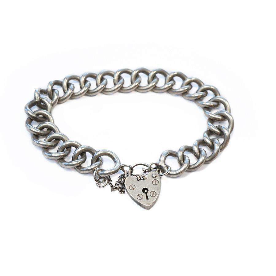 Vintage Sterling Heart Lock Curb Bracelet