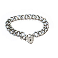Vintage Sterling Heart Lock Curb Bracelet