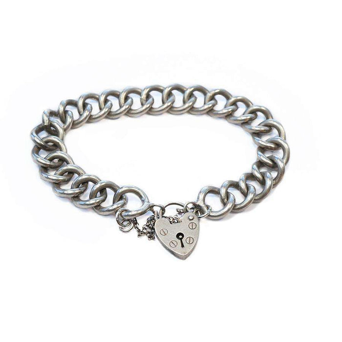 Vintage Sterling Heart Lock Curb Bracelet
