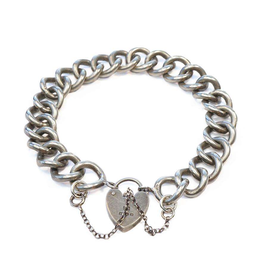 Vintage Sterling Heart Lock Curb Bracelet