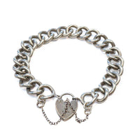 Vintage Sterling Heart Lock Curb Bracelet
