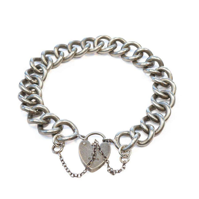 Vintage Sterling Heart Lock Curb Bracelet