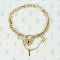 heavy gold filled curb chain bracelet with heart lock and original key
