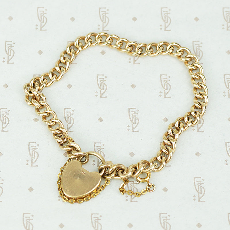 The 19th Century Curb Chain Heart Lock Bracelet