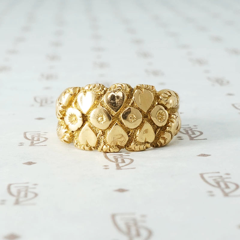 Edwardian Hearts and Daisies Keeper Ring