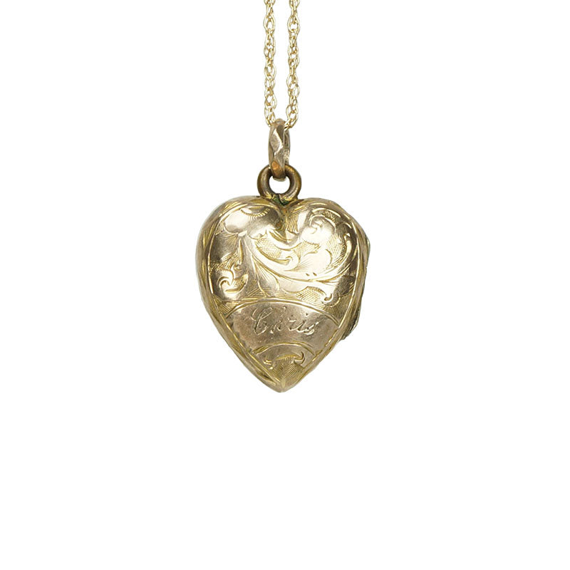 vintage gold heart necklace with feathers and leaves 