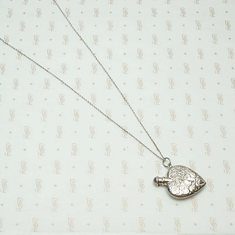 Vintage Valentine Sterling Silver Perfume Bottle Necklace