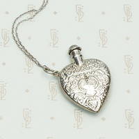 Vintage Valentine Sterling Silver Perfume Bottle Necklace, detail view.