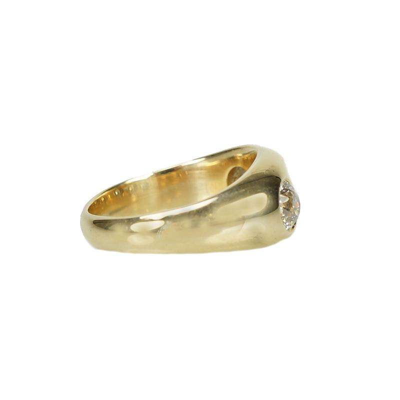 Chunky Vintage Gold Gypsy Ring with 3 Old Euro Diamonds
