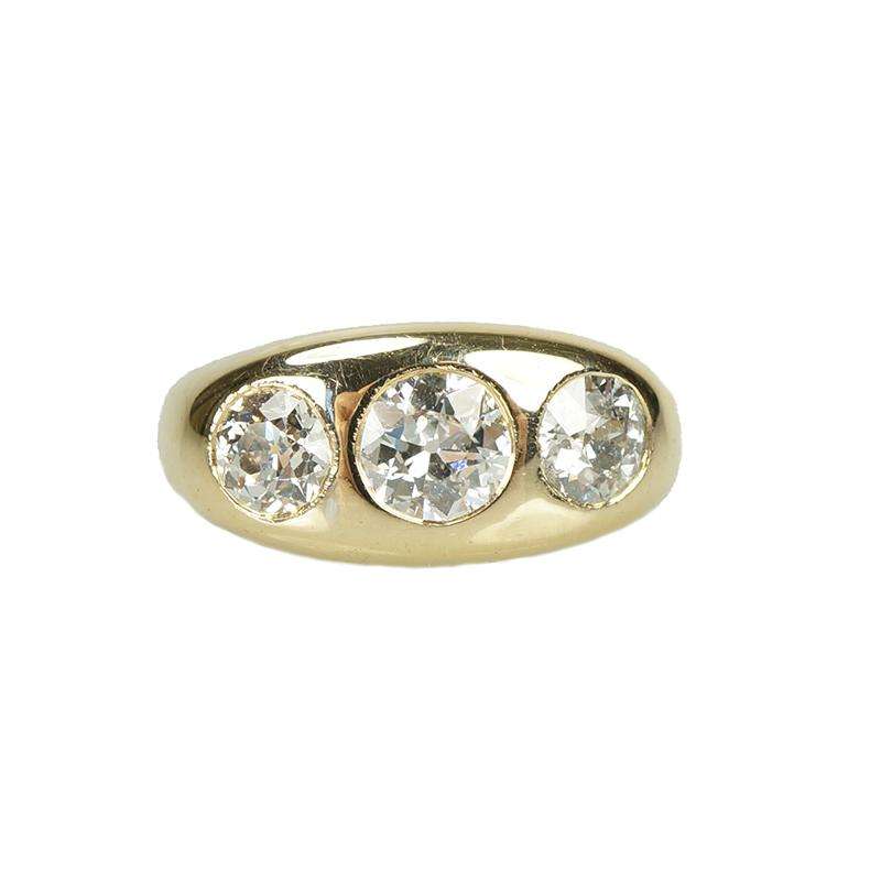 Chunky Vintage Gold Gypsy Ring with 3 Old Euro Diamonds