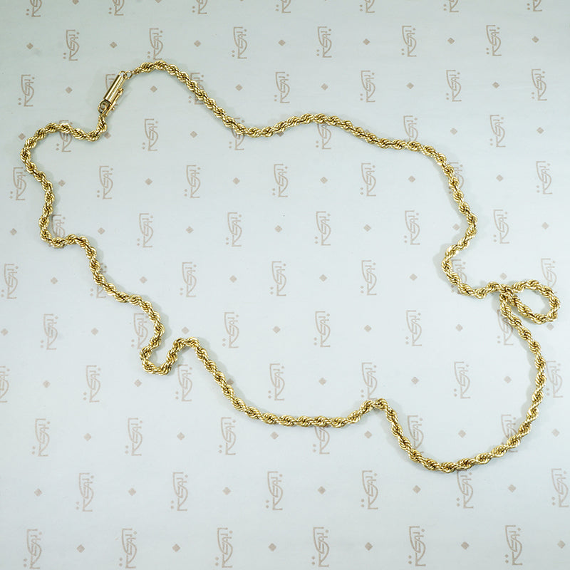 heavy 14k yellow gold shiny twisted rope chain with safety tube clasp