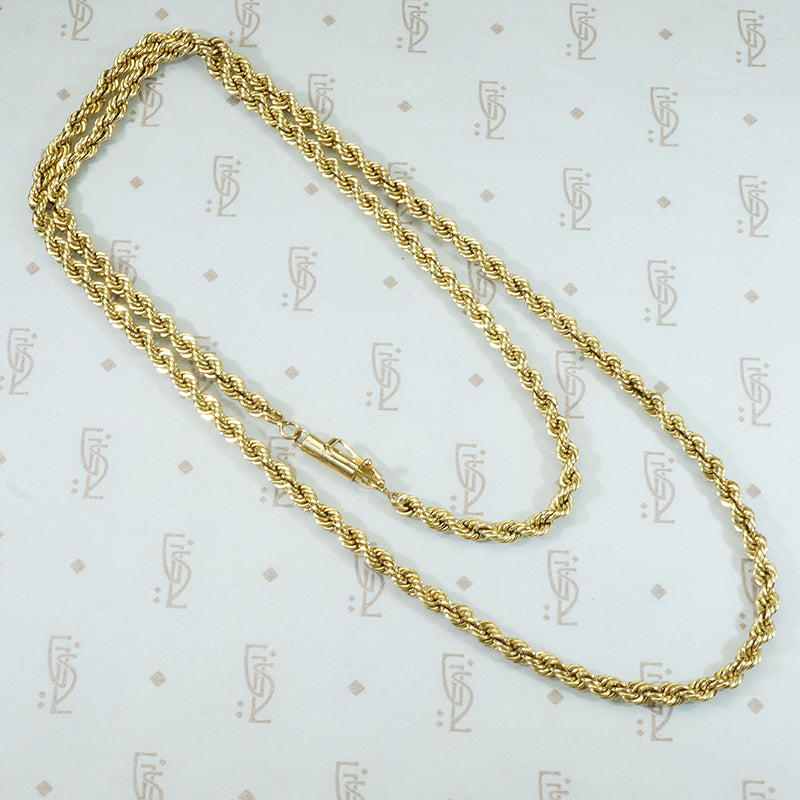 heavy 14k yellow gold shiny twisted rope chain with safety tube clasp