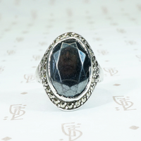 Icy Grey Glitter Hematite & Marcasite Silver Ring