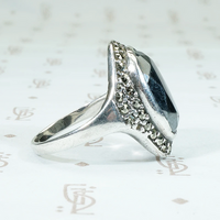 Icy Grey Glitter Hematite & Marcasite Silver Ring
