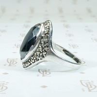 Icy Grey Glitter Hematite & Marcasite Silver Ring