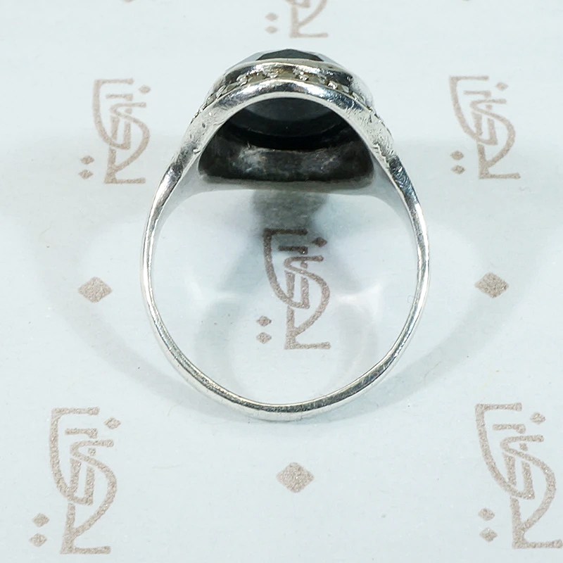 Icy Grey Glitter Hematite & Marcasite Silver Ring