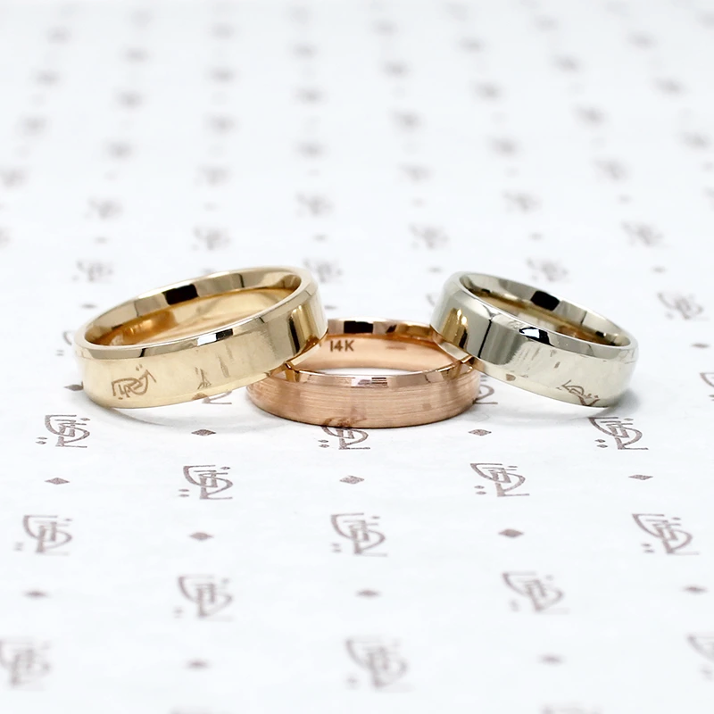 Beveled Edge Wedding Band made with Recycled Gold