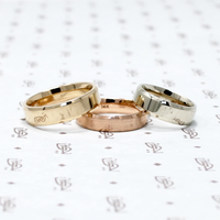 Beveled Edge Wedding Band made with Recycled Gold