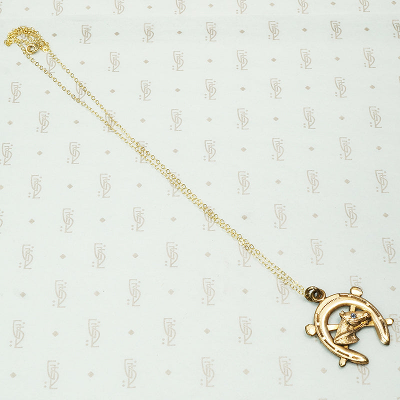 rose gold filled horse and horseshoe pendant