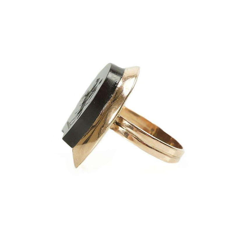 Gold Onyx Intaglio Ring in a Horseshoe shape