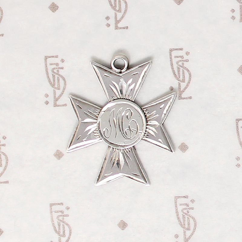 Maltese Cross Engraved Sterling Silver Medal Fob