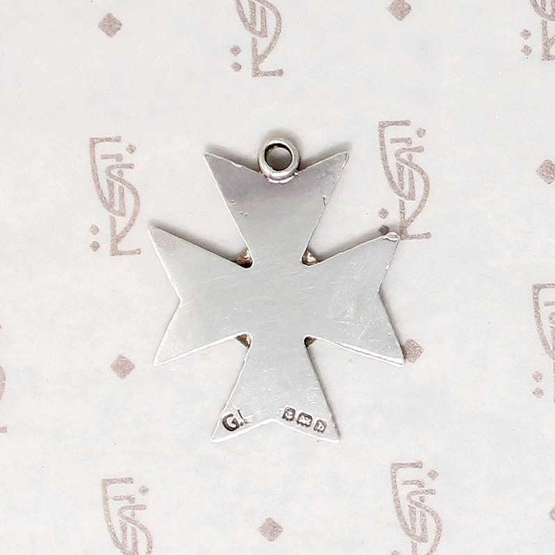 Maltese Cross Engraved Sterling Silver Medal Fob