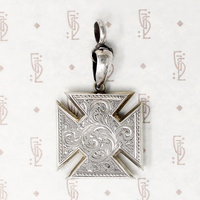 Exquisitely Engraved Sterling Iron Cross Pendant