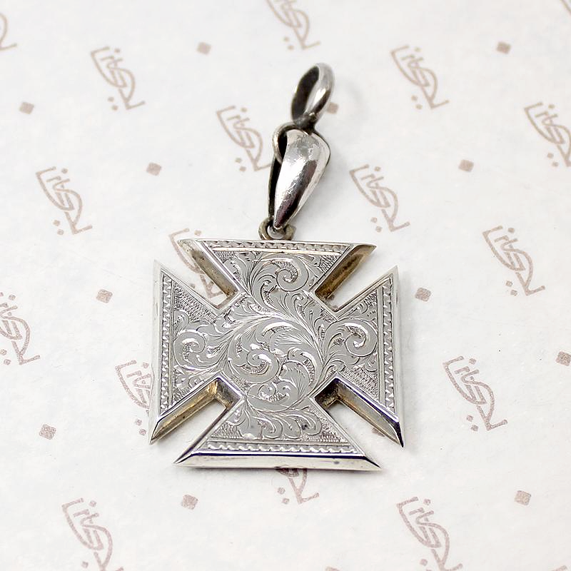 Exquisitely Engraved Sterling Iron Cross Pendant