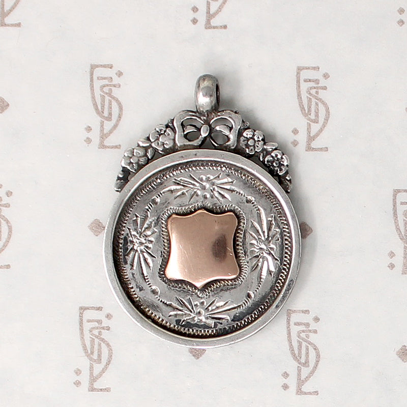 Sweet Silver Medal Fob with Flowers & Bow