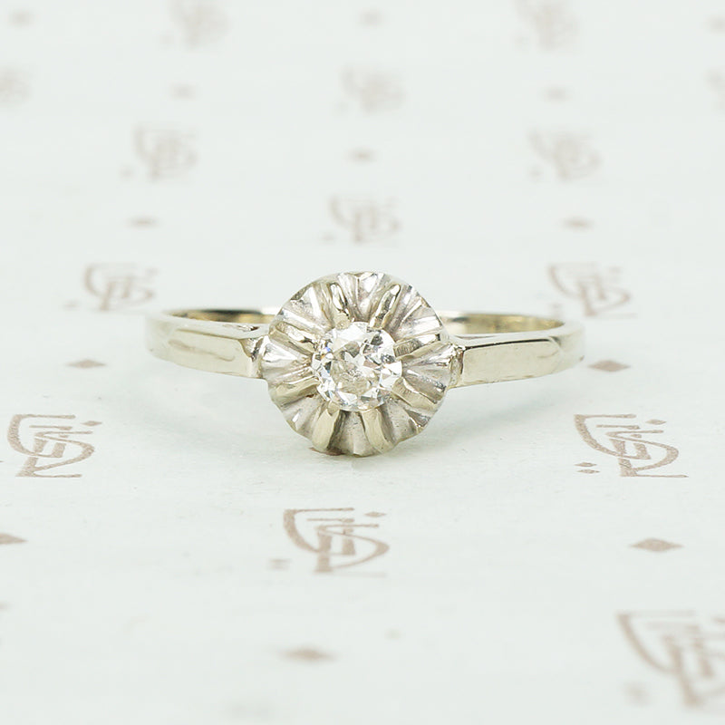 vintage white gold illusion head diamond engagement ring