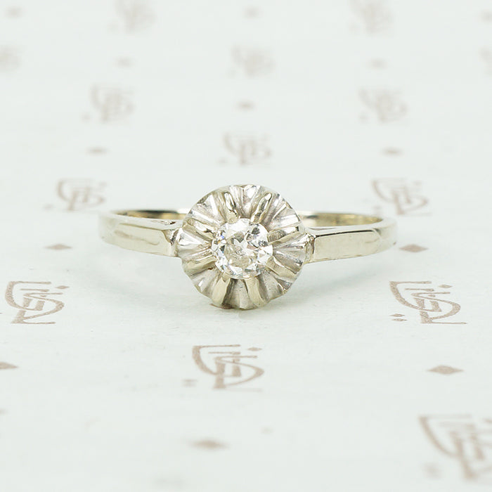 vintage white gold illusion head diamond engagement ring