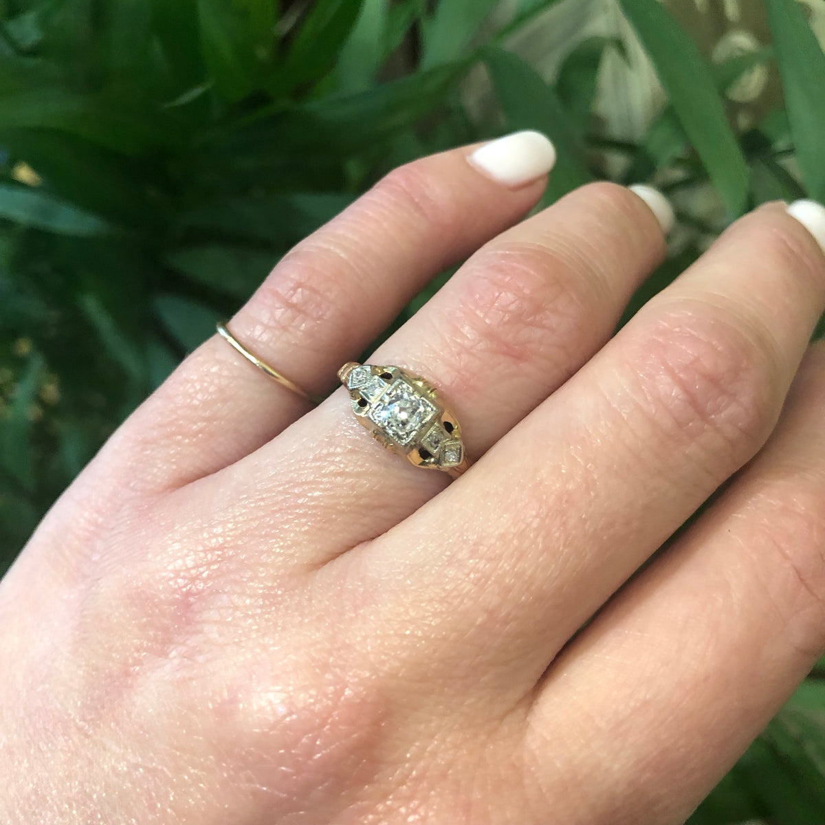 1930's OMC Diamond 2 tone Gold Engagement Ring