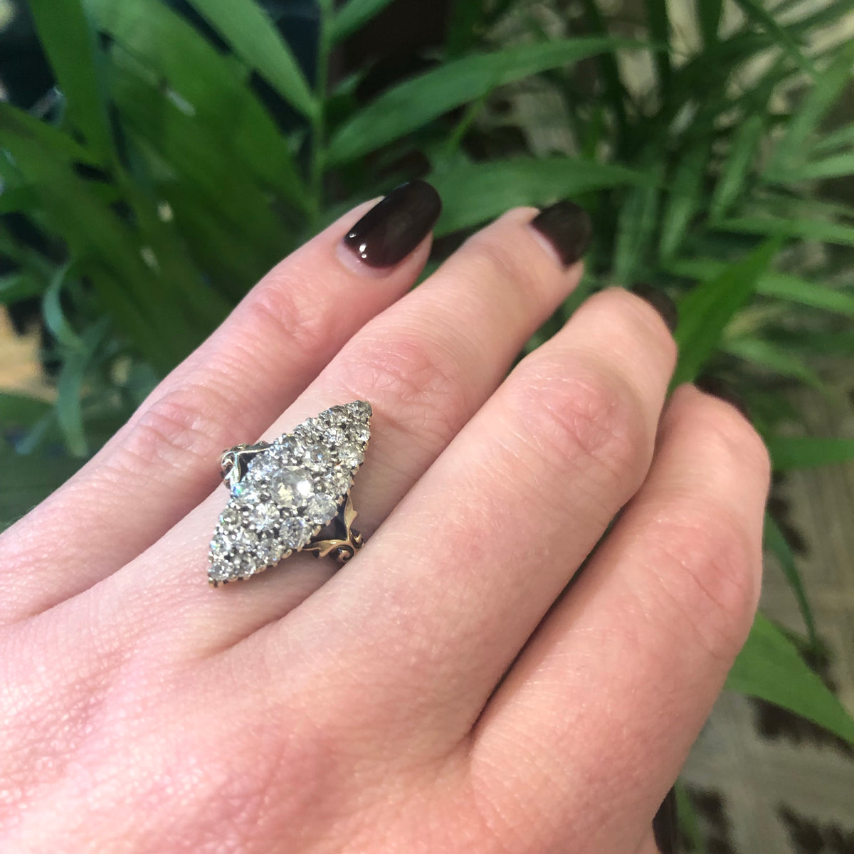 Exquisite Antique 18k Old Euro Diamond Navette Ring