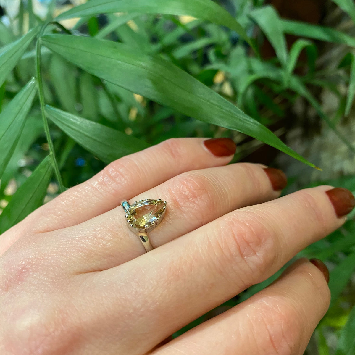 Pear Shaped Champagne Color Imperial Topaz Ring in White Gold