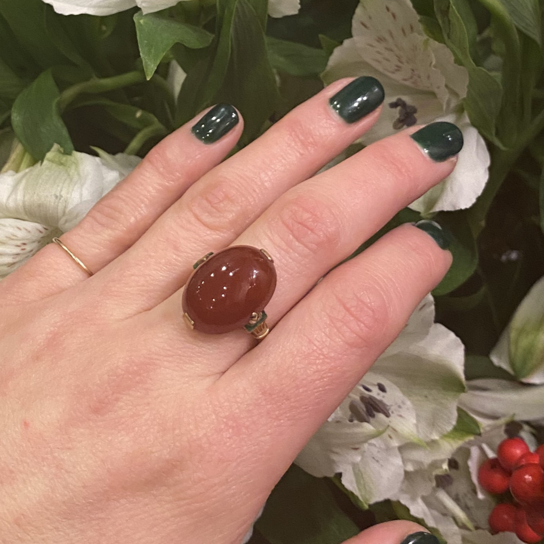 The Fabulous Enameled Torch Carnelian Deco Ring