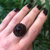Victorian Rose Cut and Carbuncle Garnet Cluster Ring