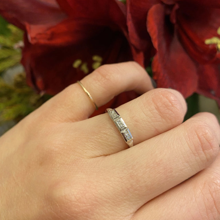 Channel Set Diamond Retro White Gold Band