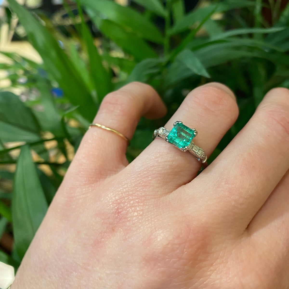 Lush Square Cut Emerald In Platinum Ring