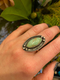 Mint Green Turquoise Sterling Ring Signed Mexico