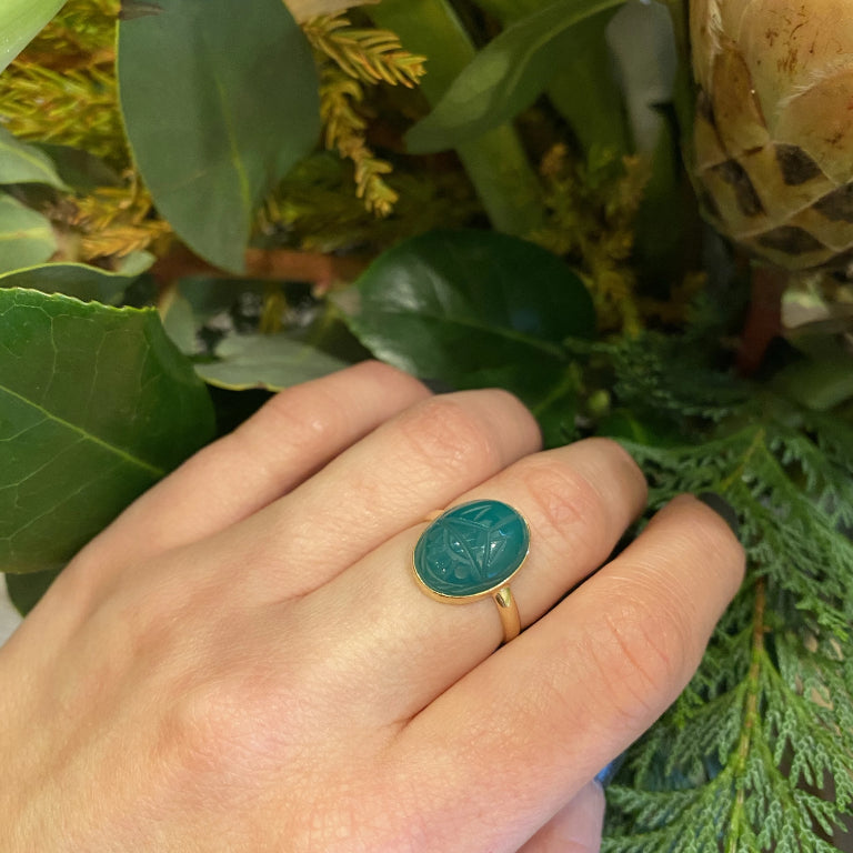 Vintage Chrysoprase Scarab Gold Ring by GSL