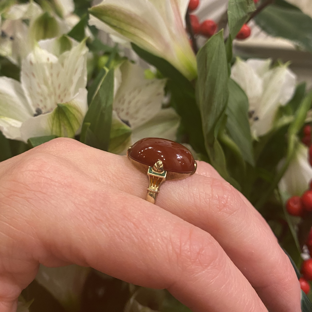 The Fabulous Enameled Torch Carnelian Deco Ring