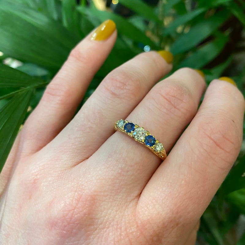 Romantic Edwardian Diamond and Sapphire Band