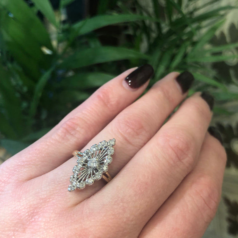 Two Tone Vintage Marquise Shaped Diamond Ring