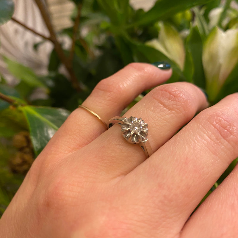 Midcentury White Gold Diamond Solitaire